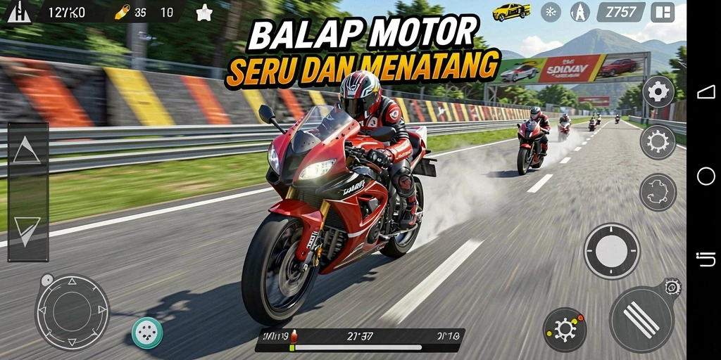 Screenshot gameplay <strong>2757</strong> menampilkan balapan motor yang seru dan mendebarkan.