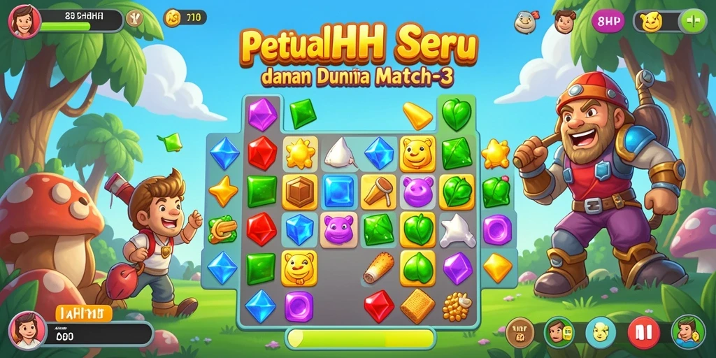 Screenshot gameplay 8HHH yang menampilkan suasana seru permainan Match-3.