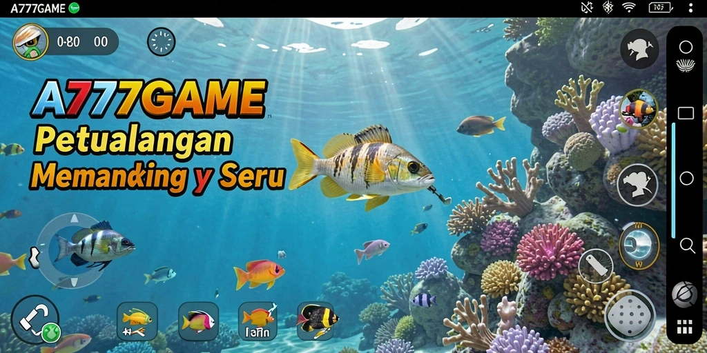 Tampilan utama A777GAME dengan aksi memancing seru.