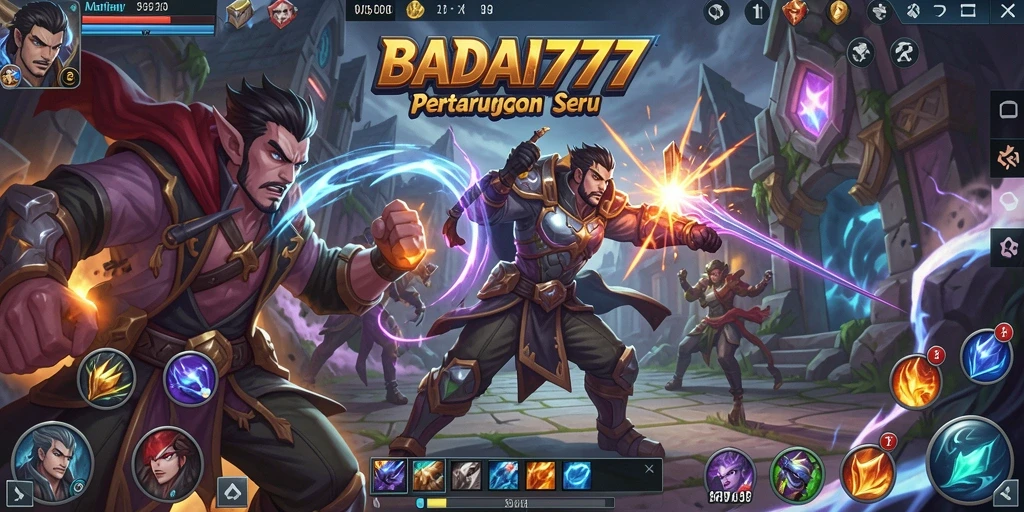 Tampilan aksi intens dari pertarungan hero di BADAI777.