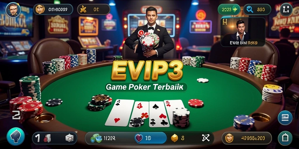 Gameplay seru di EVIP3 menunjukkan aksi poker yang mendebarkan.