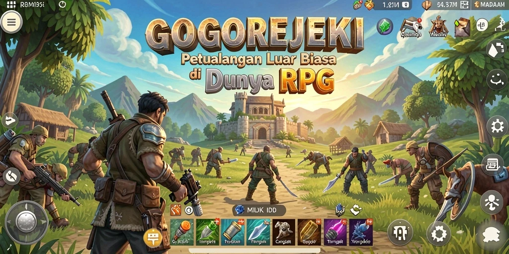 Screenshot utama GOGOREJEKI menampilkan pertarungan epik dalam gameplay RPG.
