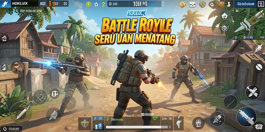 Gambaran gameplay HOKILUCK dalam aksi Battle Royale yang mendebarkan.
