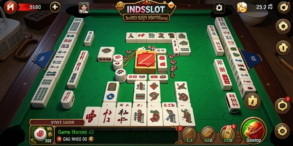 Tampilan gameplay menarik dari INDSLOT dengan ubin Mahjong berwarna-warni.