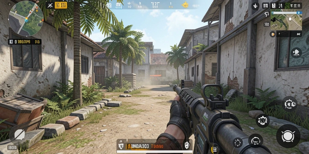 Screenshot gameplay JANDA303 menampilkan aksi seru di arena TPS.