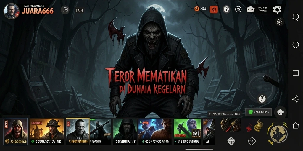 Screenshot gameplay JUARA666 dengan suasana seram dan menakutkan.