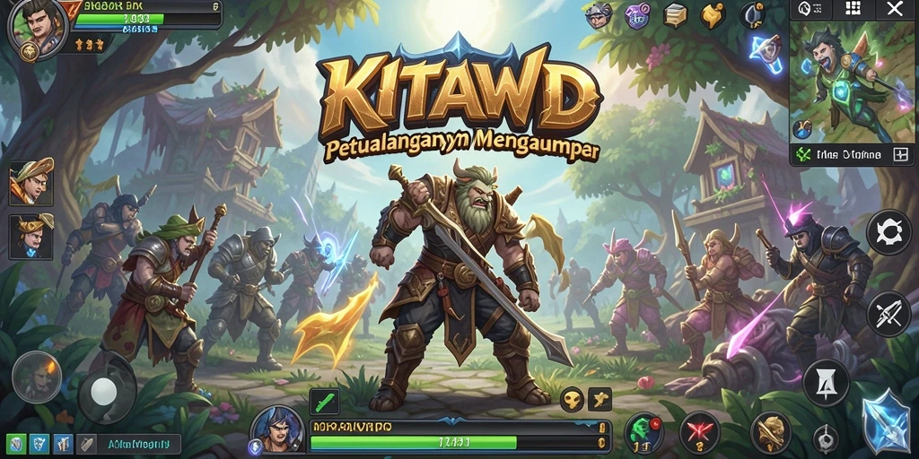 Screenshot gameplay KITAWD menunjukkan pertempuran epik dan dunia fantasi yang luas.