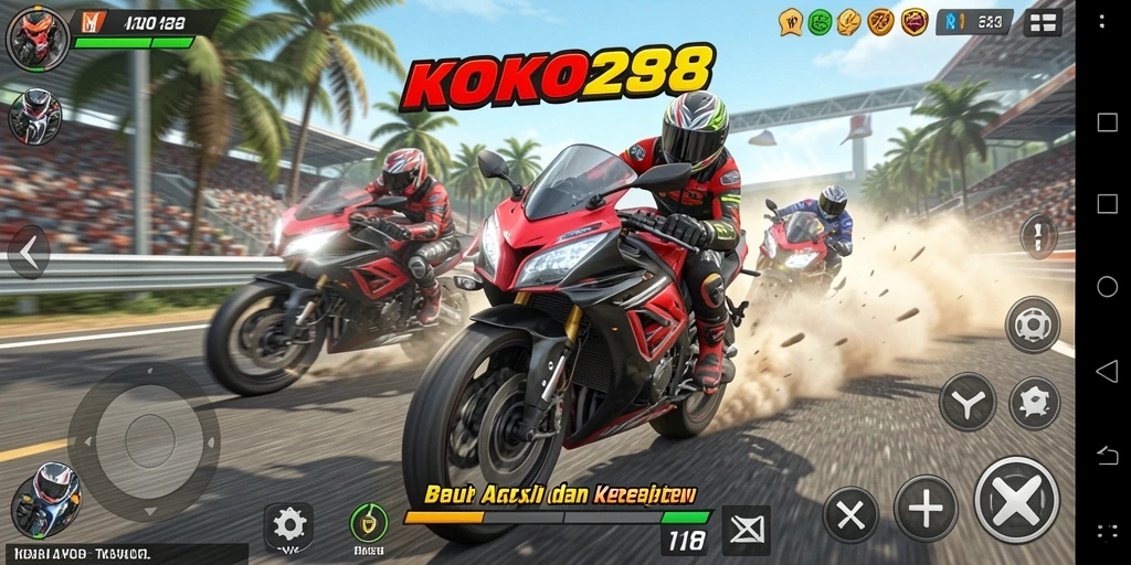 Tampilan gameplay KOKO288 dengan balapan motor yang penuh aksi.