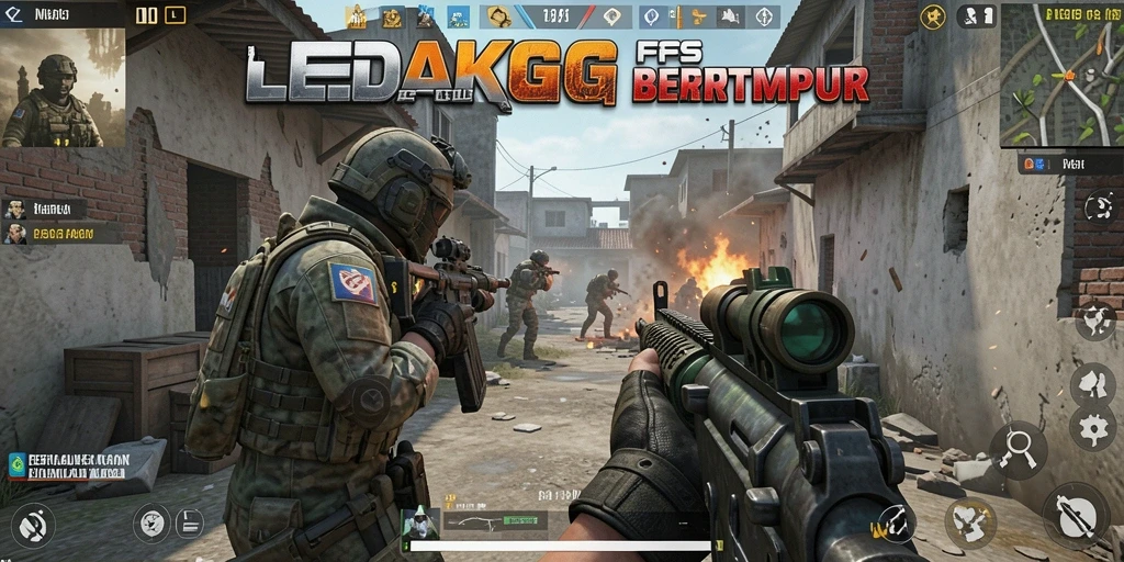 Tangkapan layar menunjukkan aksi intens dalam game FPS LEDAKGG.