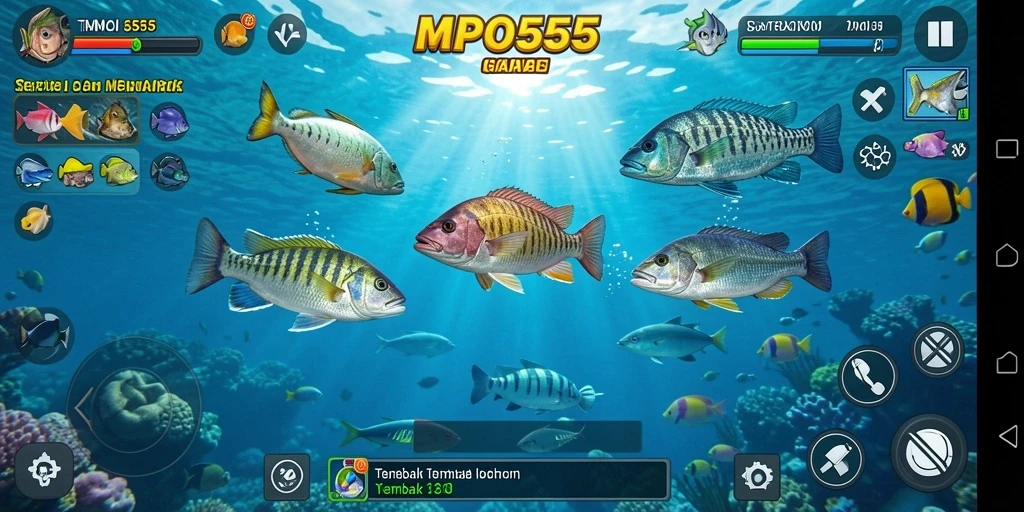 Tampilan gameplay seru dalam MPO555 dengan berbagai ikan untuk ditembak.