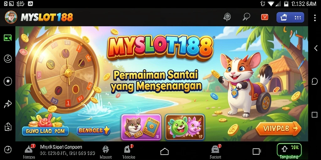 Tangkapan layar utama MYSLOT188 menampilkan gameplay yang ceria dan menyenangkan.