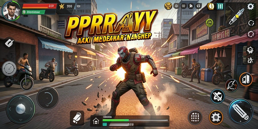 Screenshot gameplay PPRRYY menampilkan aksi pertempuran yang mengesankan.