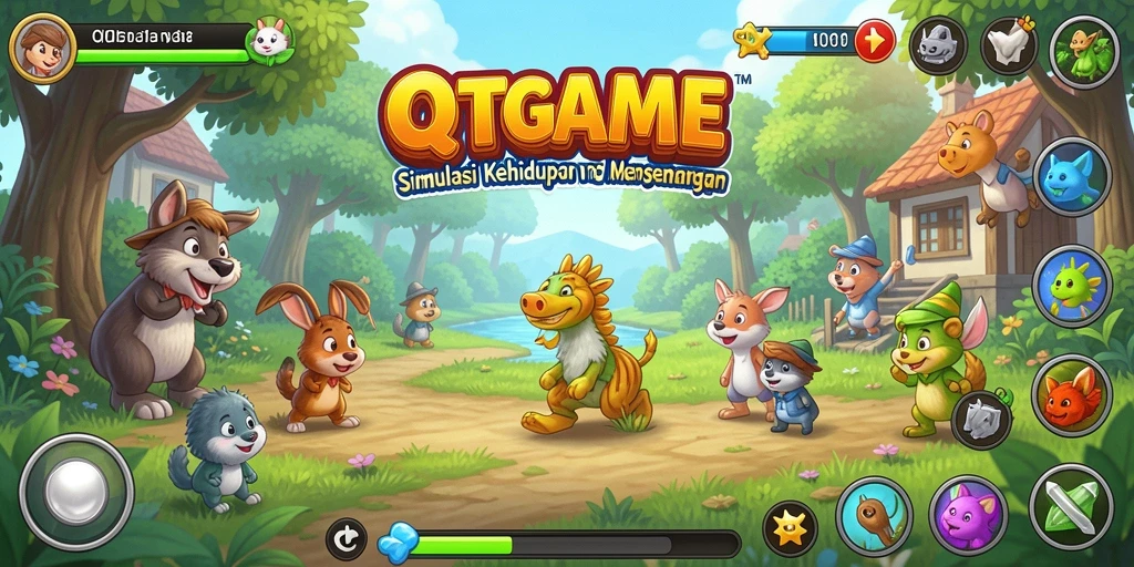 Tampilan gameplay menakjubkan dalam QTGAME yang menunjukkan interaksi karakter.
