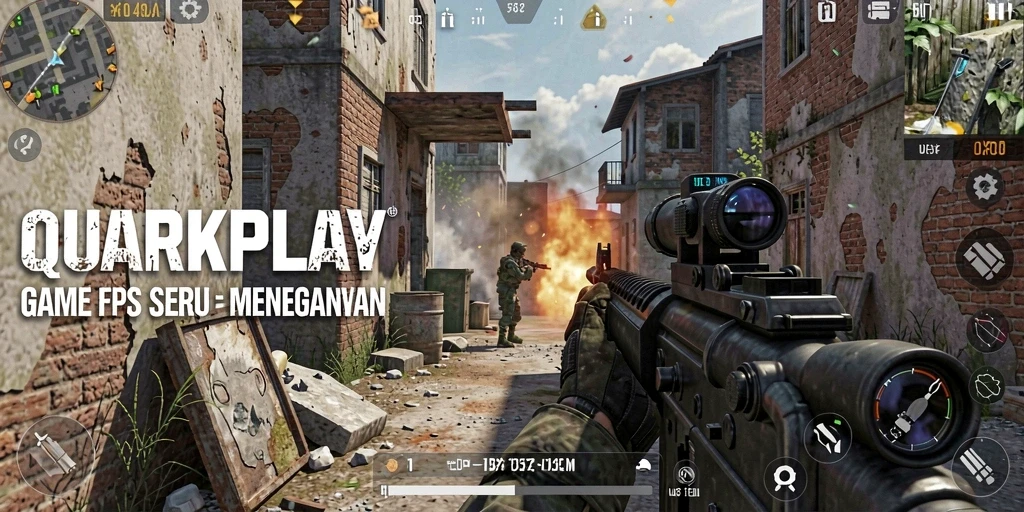 Tampilan mendebarkan gameplay QUARKPLAY dengan aksi tembak-menembak yang intens.