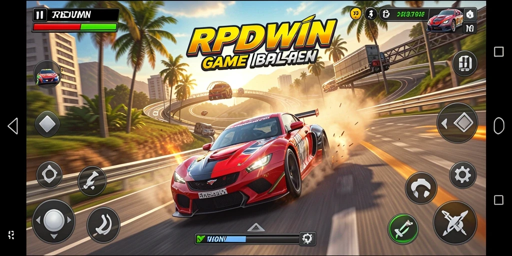 Tampilan gameplay RPIDWIN menampilkan balapan seru di jalanan yang menantang.
