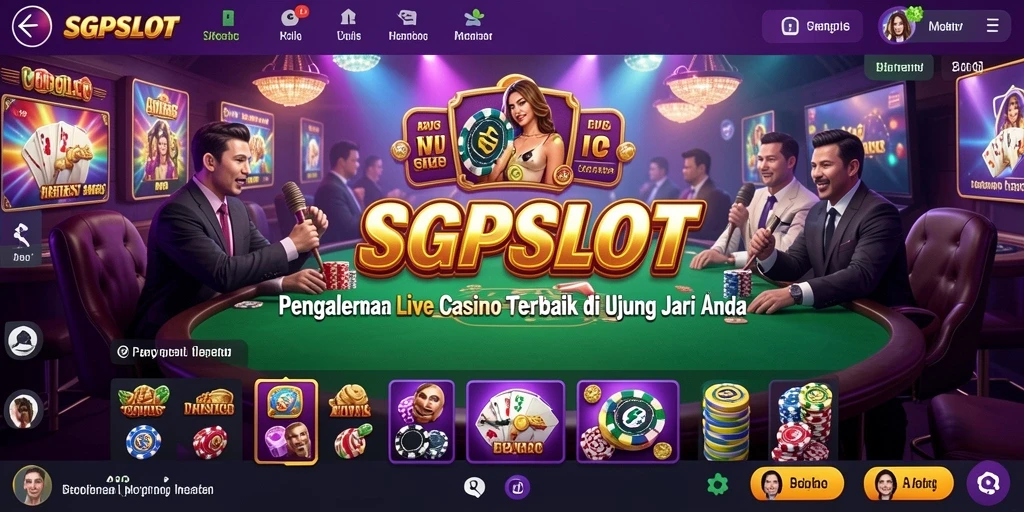 Screenshot gameplay SGPSLOT menampilkan dealer profesional dan suasana kasino yang nyata.