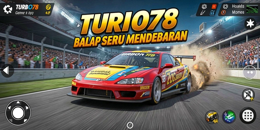 TANGKAPAN layar TURBO78 menampilkan balapan yang mendebarkan dan mobil berkecepatan tinggi.